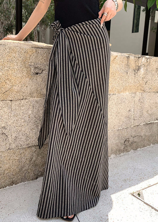 Art Striped Lace Up High Waist Cotton Skirt Summer