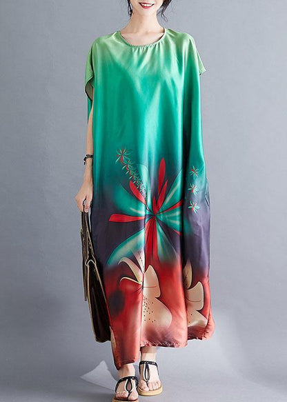 Beautiful Batwing Sleeve Wardrobes pattern green prints Maxi Dresses summer