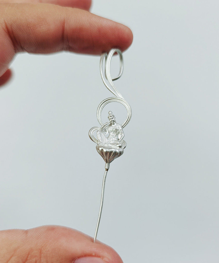 Ethnic Style Handmade Enlightenment Zen Buddhist Silver Gilding Earrings