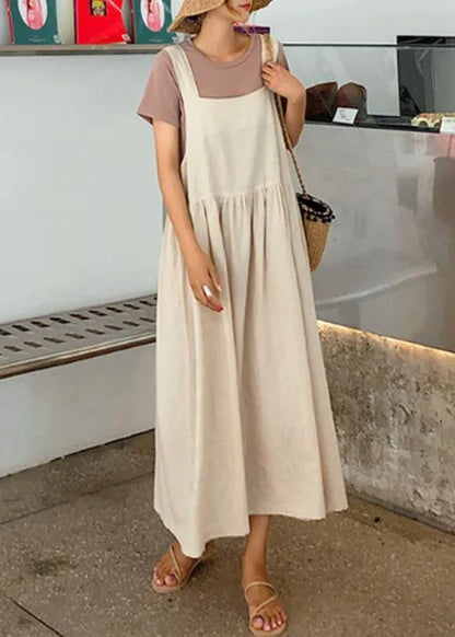 2021 Style Spaghetti Strap Cinched linen cotton clothes For Women Sewing black Dress