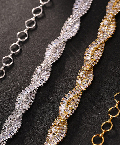 Original Design Silvery Zircon Crossover Design Collar Necklace