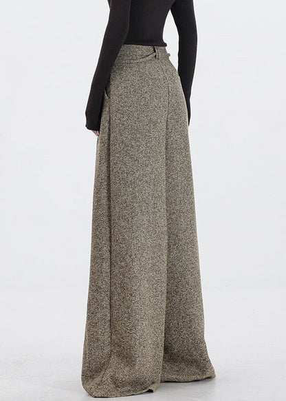 Vintage Khaki Pockets High Waist Woolen Pants Fall