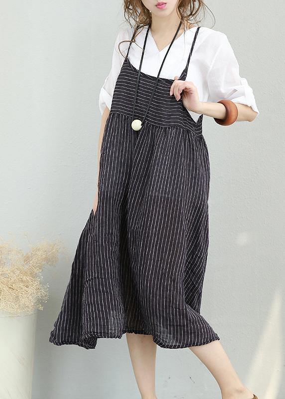 Casual Chiffon suspender dress women summer striped midi