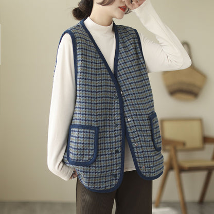 Literary Retro V-Neck Plaid Vest