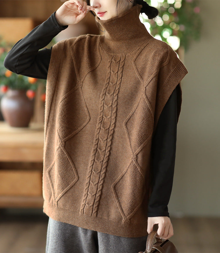 Vintage Twist Knit Turtleneck Vest