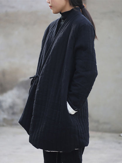 Women Winter Chinese Style Drawstring Pocket Coat