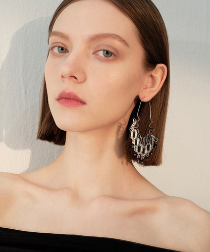 Avant-Garde Silver Paperclip Tassel Dangle Earrings