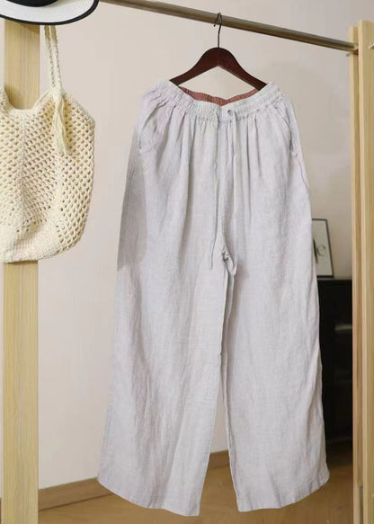 Vintage Blue Oversized Linen Straight Pants Summer