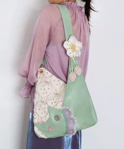 Art Green Asymmetrical Patchwork Lace Flower Shoulder Bags