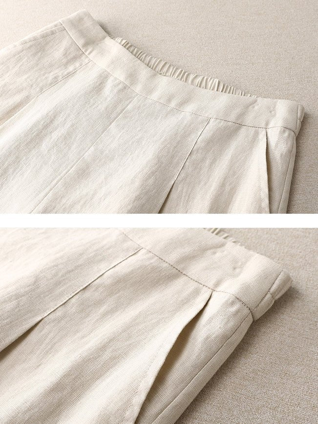 Loose Linen High Waist Solid Straight Trousers
