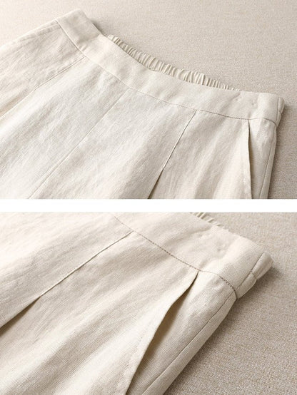 Loose Linen High Waist Solid Straight Trousers