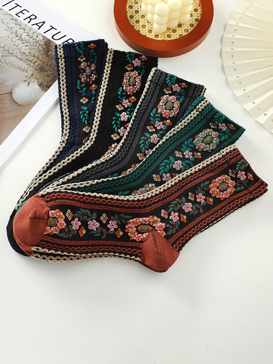5 Pairs Jaccquard Women Casual Warm Socks