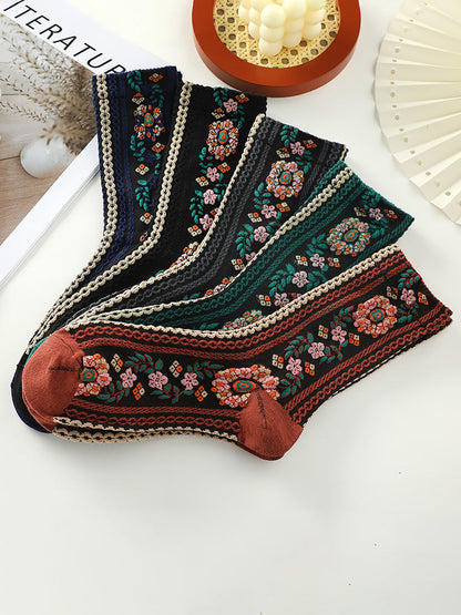 5 Pairs Jaccquard Women Casual Warm Socks