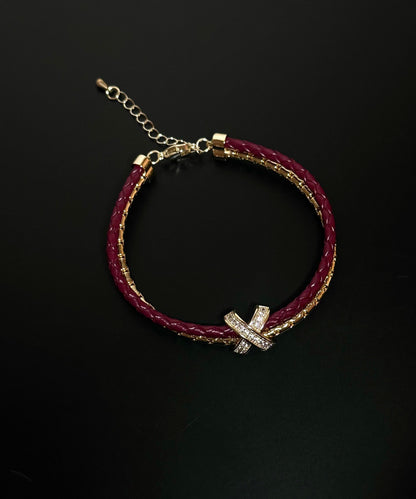 Chic Red Leather Copper Alloy Zircon Bracelet