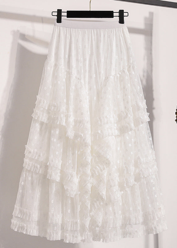 Women Black Ruffled Lace A Line Skirts Fall