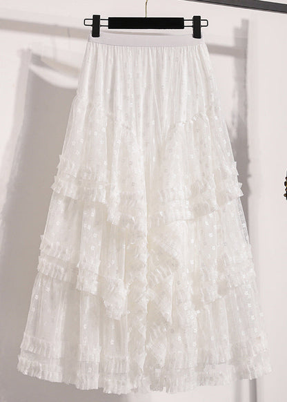 Women Black Ruffled Lace A Line Skirts Fall