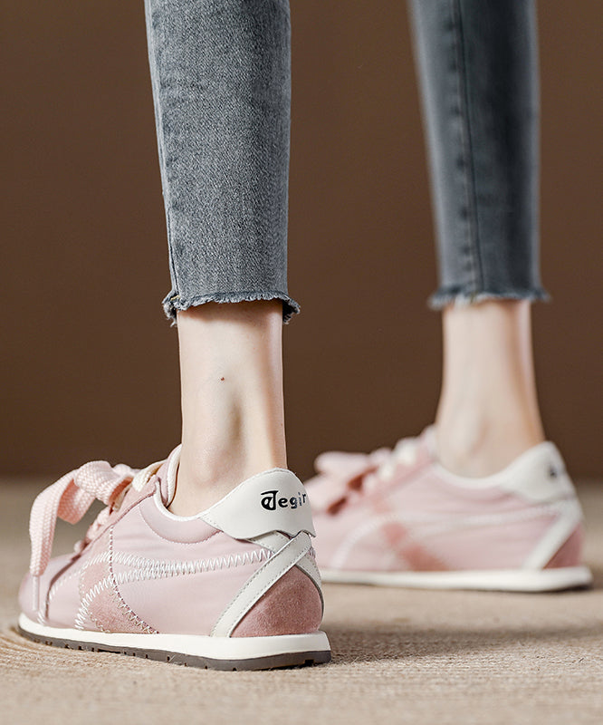 Pink Suede Women Lace Up Splicing Casual Flat Shoes