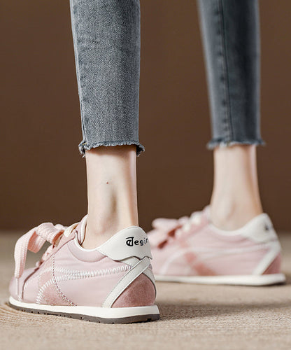 Pink Suede Women Lace Up Splicing Casual Flat Shoes