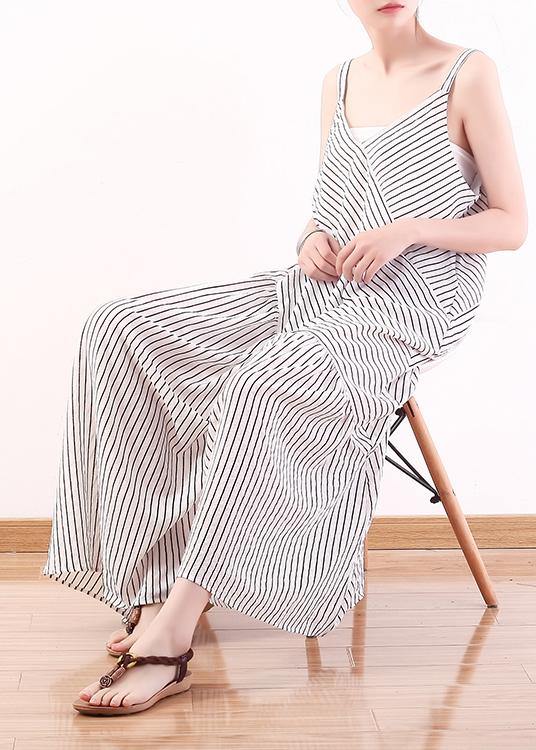 Italian Spaghetti Strap asymmetric chiffon clothes For Women white striped Dress Summer