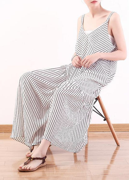 Italian Spaghetti Strap asymmetric chiffon clothes For Women white striped Dress Summer