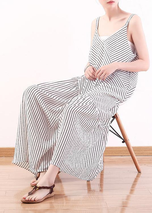 Italian Spaghetti Strap asymmetric chiffon clothes For Women white striped Dress Summer