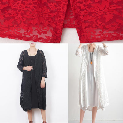French black lace clothes For Women Omychic Work Outfits v neck loose summer hollow out cardigan
