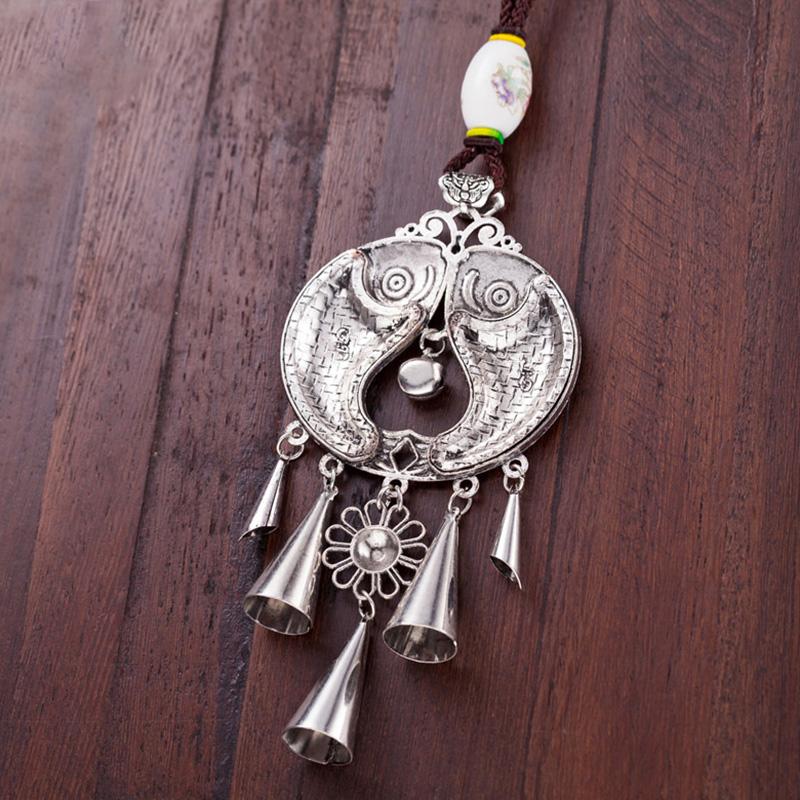 Women Vintage Floral Silver Fashion Long Necklace