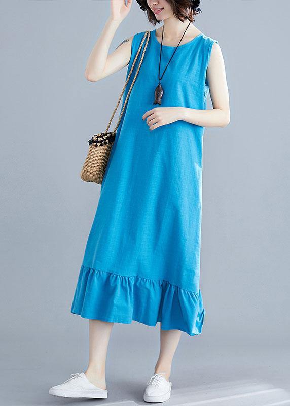 Elegant blue cotton clothes For Women o neck sleeveless A Line summer Dresses