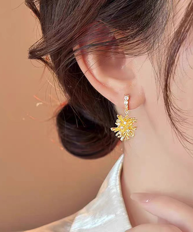 Vintage Gold Copper Alloy Zircon Asymmetrical Fireworks Drop Earrings