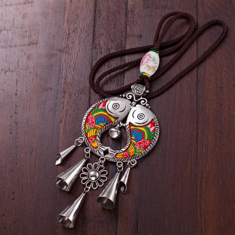 Women Vintage Floral Silver Fashion Long Necklace