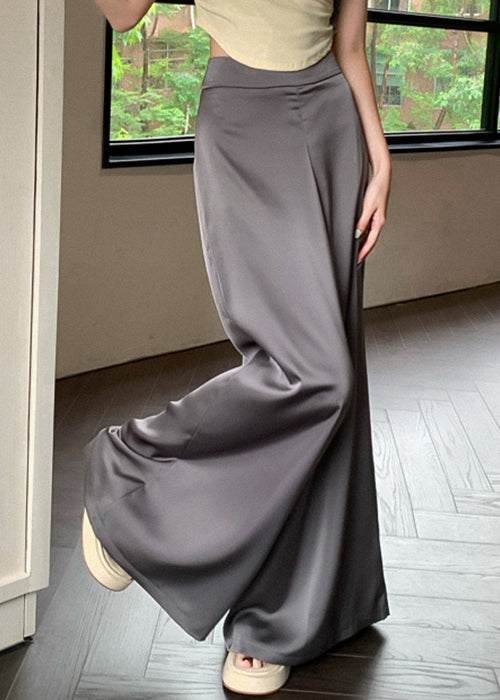Grey Thin Silk Summer Wide Leg Pants High Waist