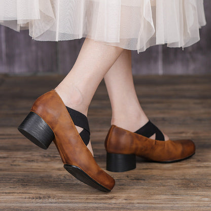 Women Retro Cowhide Leather Pumps Casual Shoes