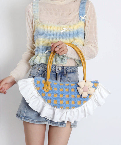 Vintage Fan-shaped Patchwork Ruffles Wool Tote Bag