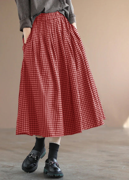 Handmade Blue Plaid Circle A Line Casual Spring Skirts