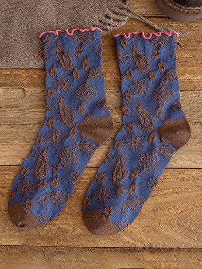 6 Pairs Women Cute Agaric Lace Embroidered Socks
