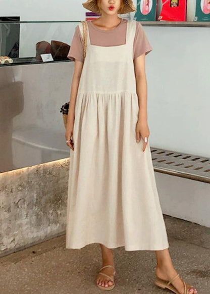 2021 Style Spaghetti Strap Cinched linen cotton clothes For Women Sewing black Dress
