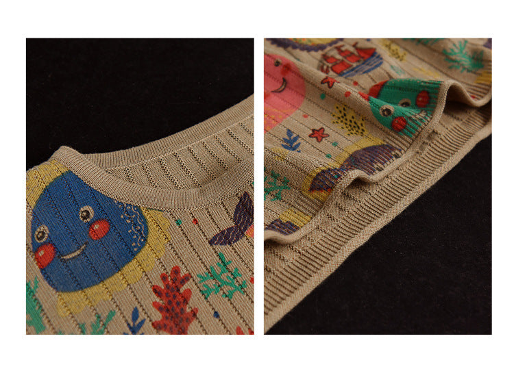 Vintage-Print Cotton-Knit Top