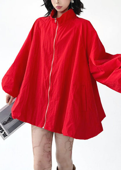 Plus Size Black Zip Up Pockets Cotton Coats Fall