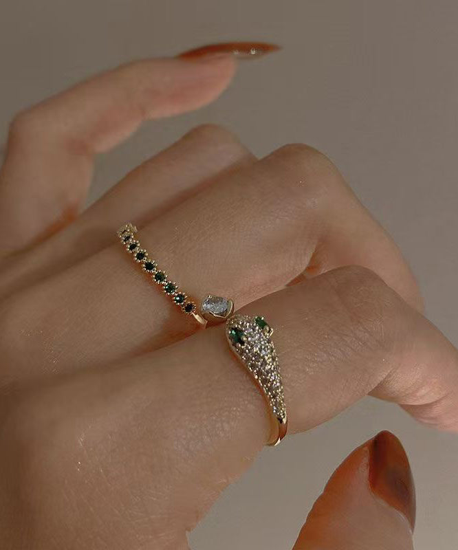 Fashion Gold Sterling Silver Overgild Zircon Gem Stone Open Rings Two-Piece Set