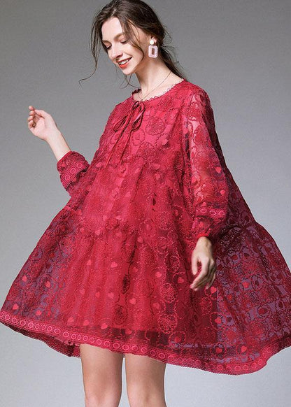 Mulberry O-Neck Tulle Spring Cute Long Sleeve Maxi Dress