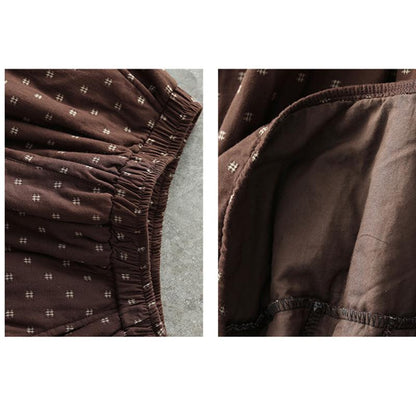 Autumn Winter Retro Cotton Linen Quilted Skirt