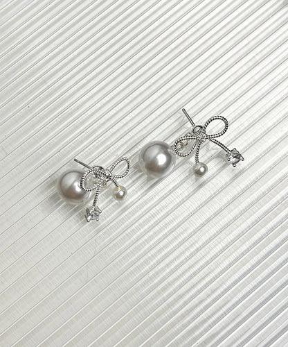 Chic Grey Alloy Pear Bow Stud Earrings