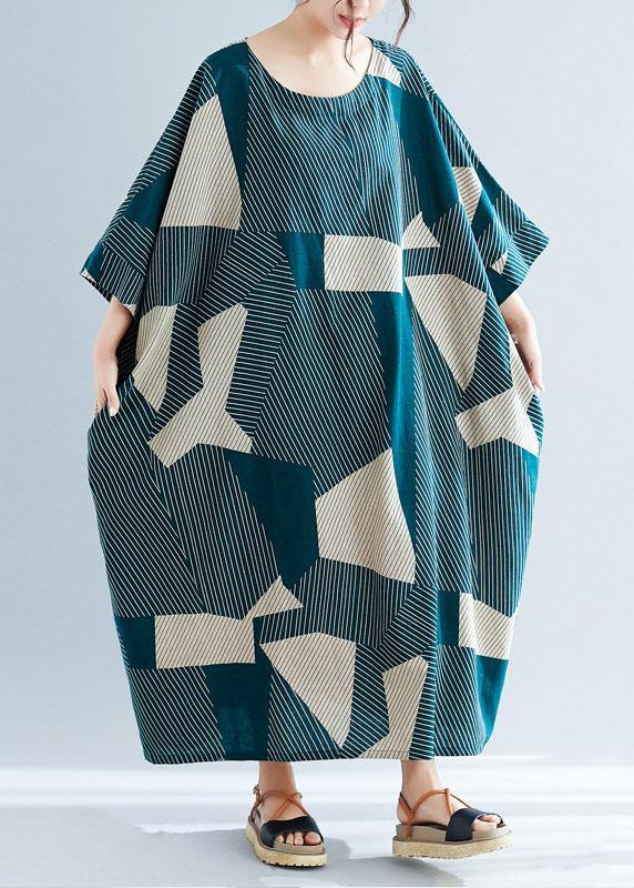 Classy green asymmetric linen dresses o neck Maxi summer Dress
