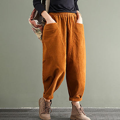 PLUS Size - Elastic Waist Corduroy Cotton Pants