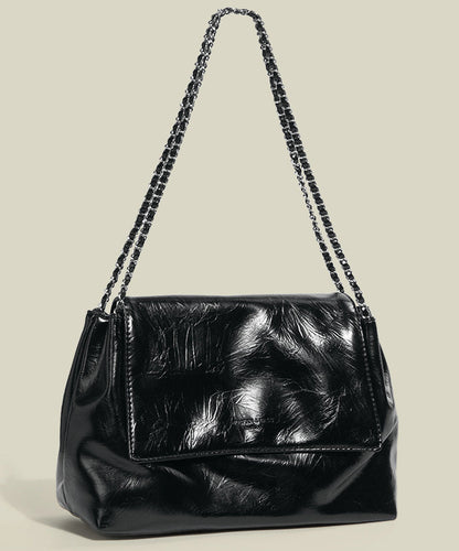 Style Black Solid Durable Faux Leather Flap Bag