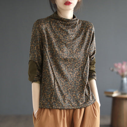 Artistic Print Knitted Vintage Floral T-Shirt