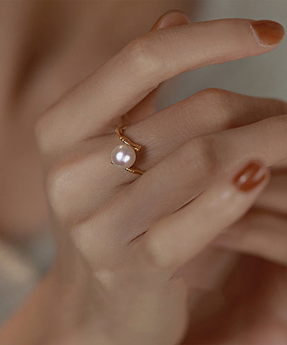 Fashion Gold Sterling Silver Alloy Pearl Open Rings