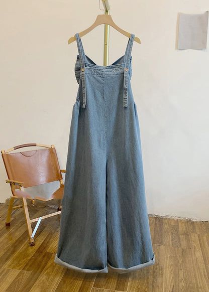 Women Blue Patchwork Bow Denim Jumpsuits Summer