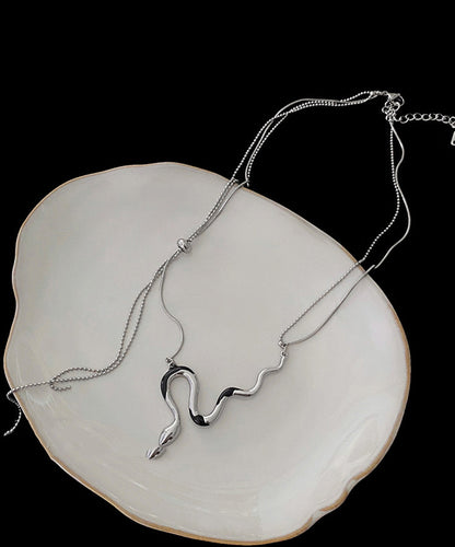 Boutique Silk Stainless Steel Double-Layer Serpentine Pendant Necklace