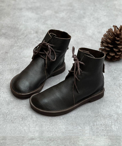 2022 Boutique Lace Up Boots Coffee Cowhide Leather Shelsea